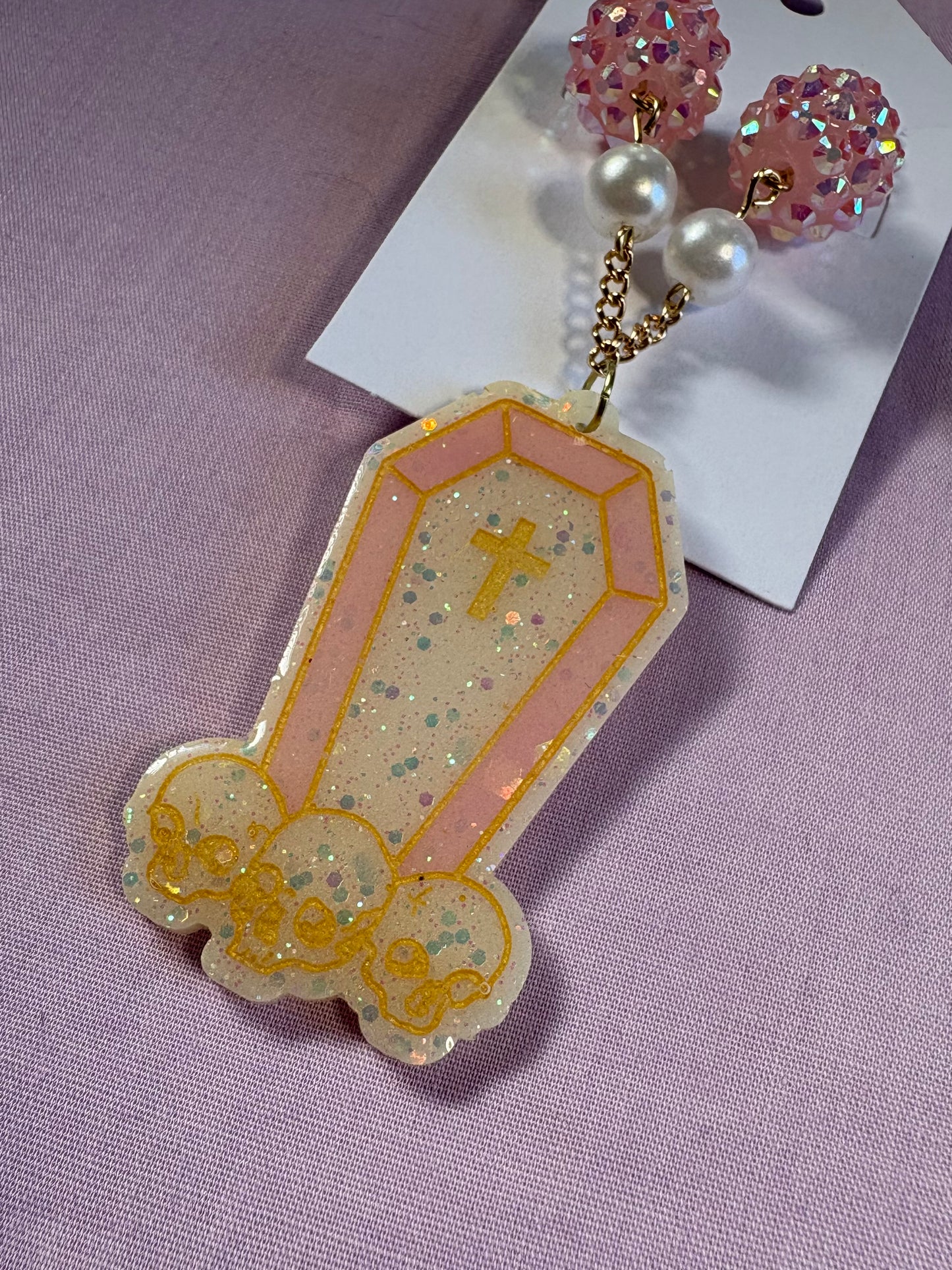 White and pink coffin necklace