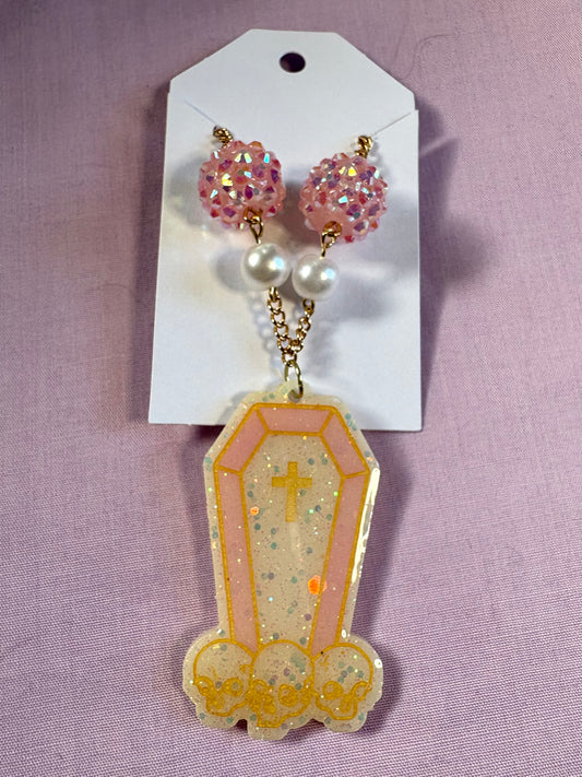 White and pink coffin necklace