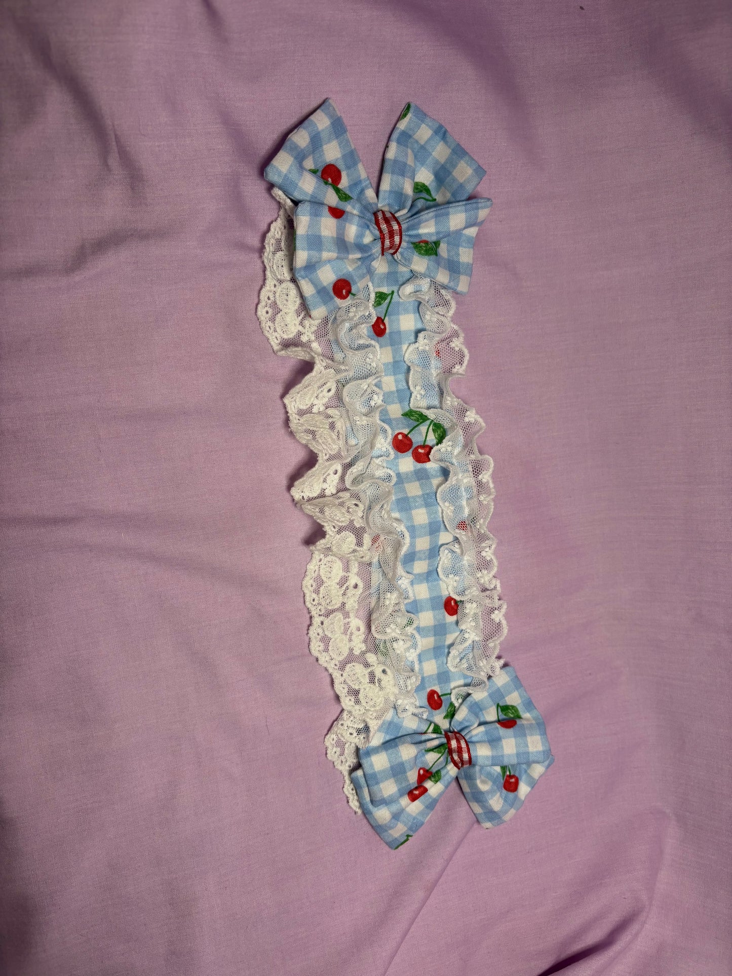 Blue cherry gingham headpiece