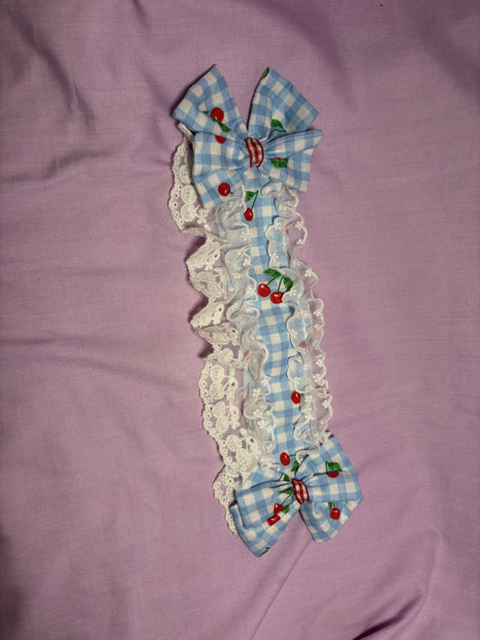 Blue cherry gingham headpiece