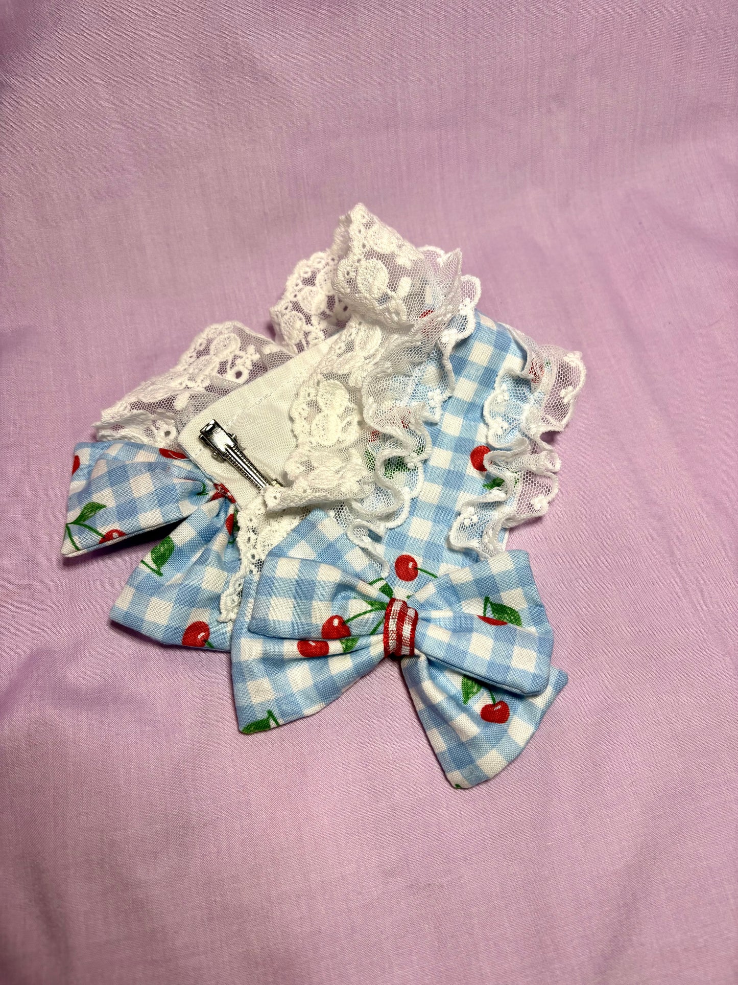 Blue cherry gingham headpiece