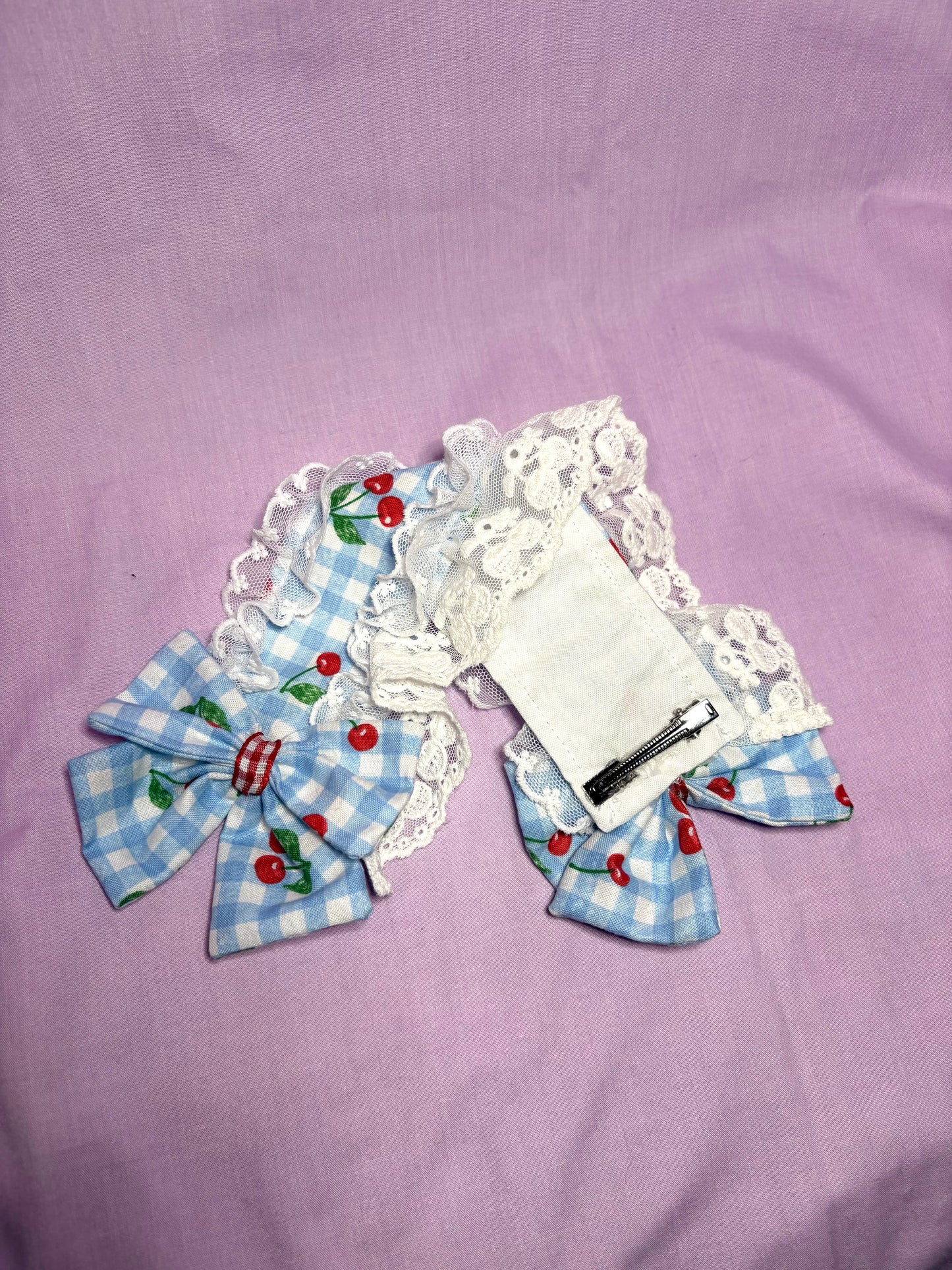 Blue cherry gingham headpiece